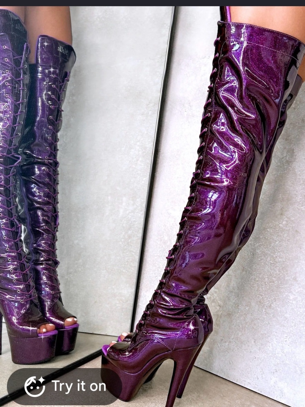 ISO HELLA HEELS Purple Platform Thigh-High Stiletto Boots DISO - Picture 4 of 4